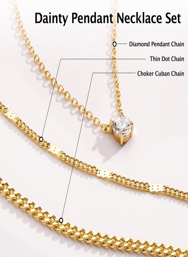 مجموعة مجوهرات WomenGifts النسائية، عبارة عن قلادات ذهبية متعددة الطبقات مطلية بالذهب عيار 14 قيراطًا، مزينة بقلادة أنيقة مرصعة بأحجار الزركونيا المكعبة الرقيقة، وسلسلة كوبية سميكة قابلة للتكديس، ومجوهرات عصرية مقاومة للماء ولا تفقد بريقها. - Image 5